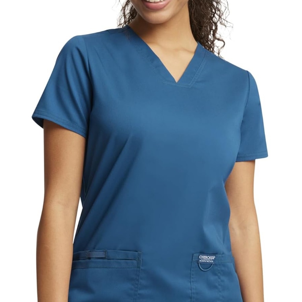 Cherokee Women's Short Sleeve Scrub Top Carribean Blue